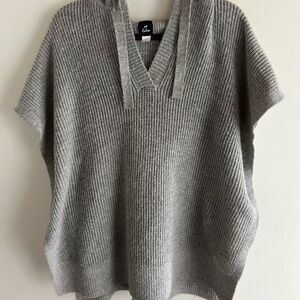 Echo Grey V-Neck Ribbed Knit Poncho Sweater